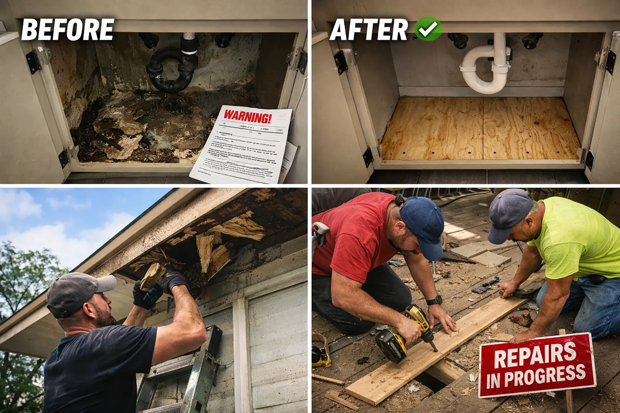 Before and after home repair comparison showing impact of proper timing on buyer confidence.