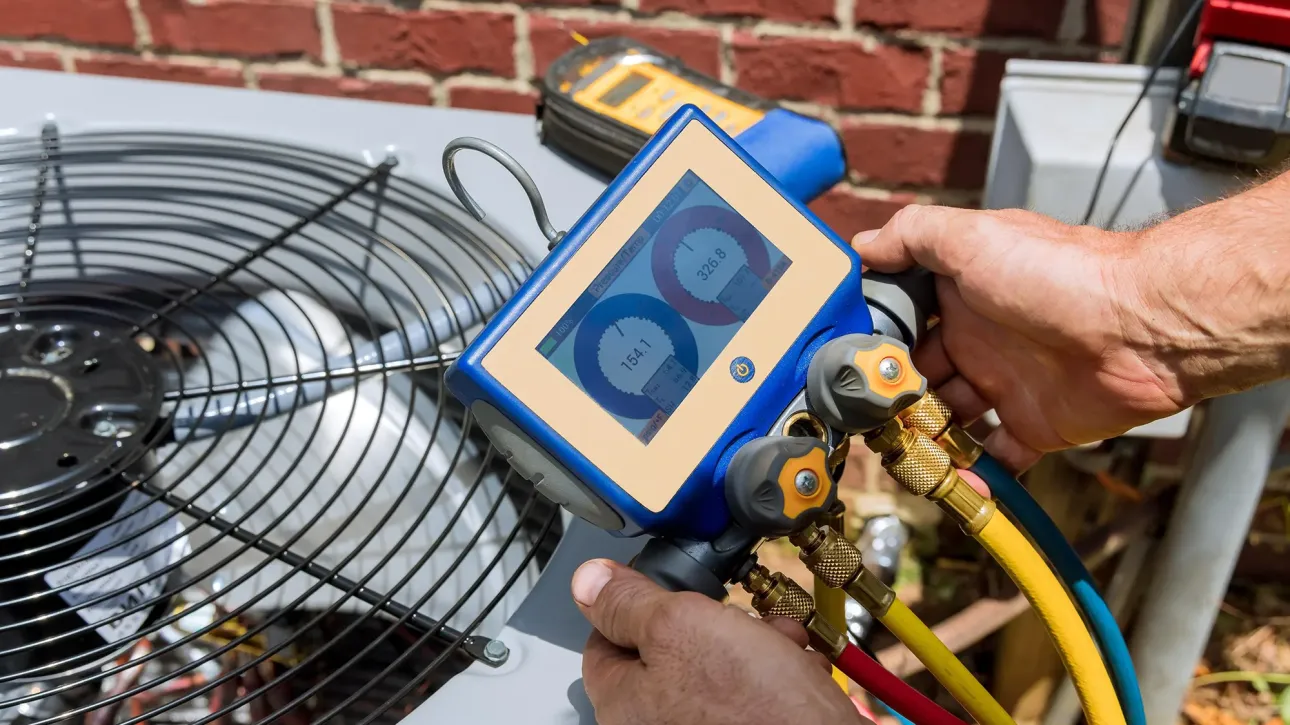 HVAC technician providing certification document to DFW homeowner after inspection repair completion